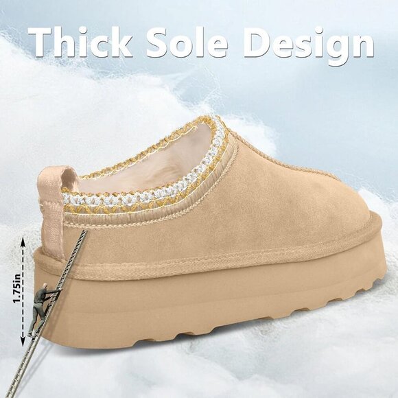 Platform Mini Ankle Boots Short Fur Fleece Lined Women's Slippers - Picture 2 of 7